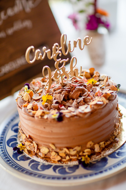 Beautiful german chocolate wedding cake by Mirabelles Bakery