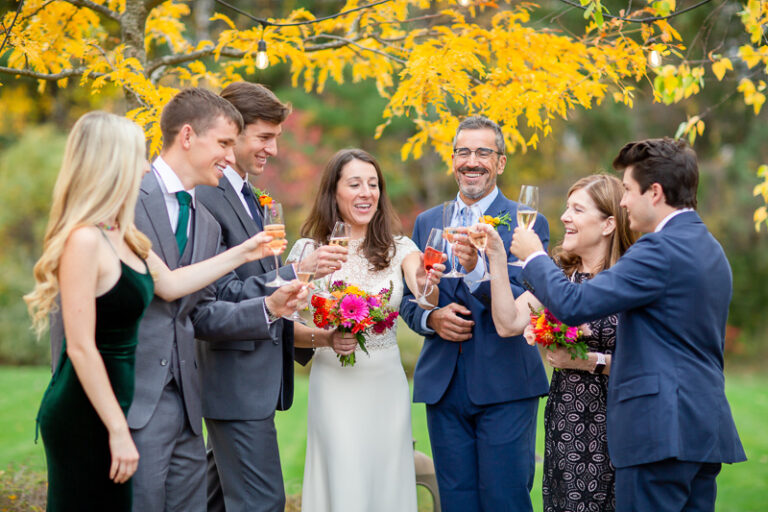 The family celebrates after the small Vermont wedding at Starry Night Cafe