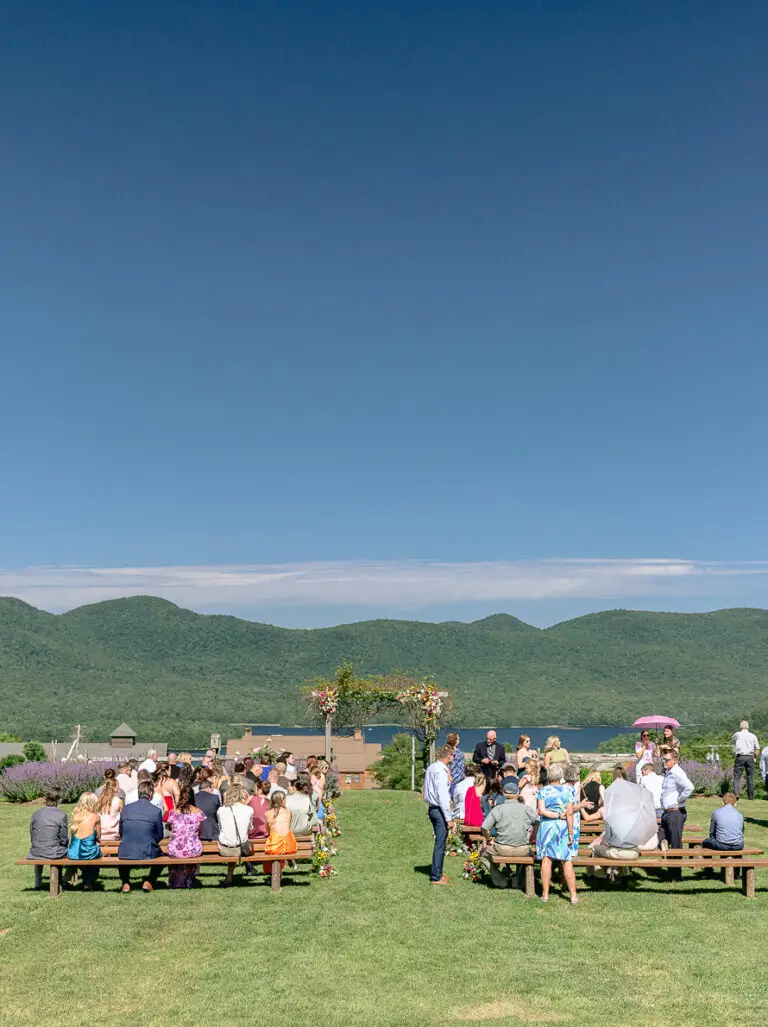 The wedding knoll just before a large wedding ceremony at the Mountain Top Inn on a perfect summer day