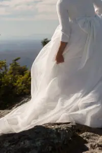 The brides dress on the summit of Jay Peak
