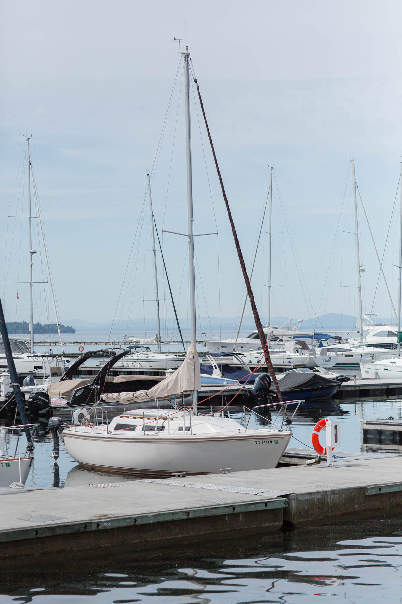 A sailboat at the burlington marina