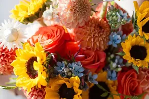 Fall wedding florals by Vermont Home and Garden Burlington featuring seasonal blooms at Jay Peak Resort wedding reception.